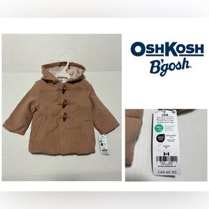 🆕OSHKOSH - 12M - NWT - INFANT BROWN HOODED FASHION TOGGLE JACKET / COAT